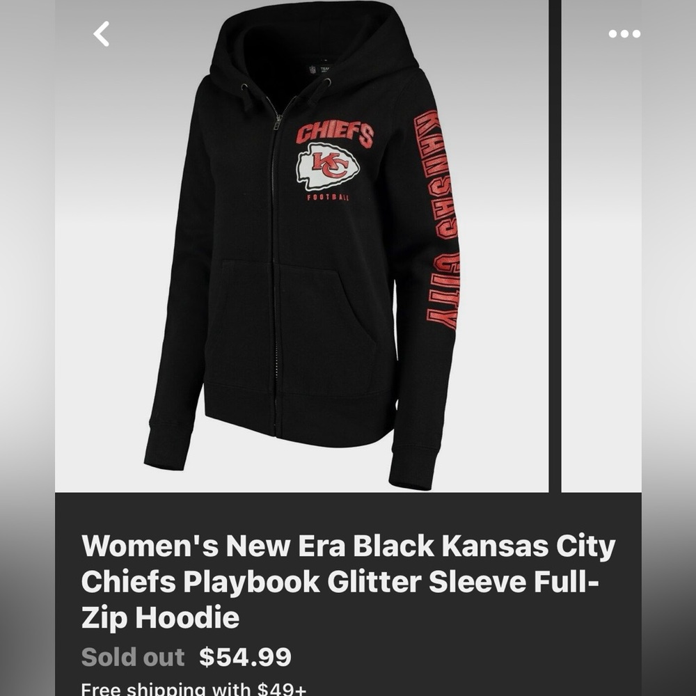 Women's New Era Black KC Chiefs Playbook Glitter Sleeve Full-Zip Hoodie
